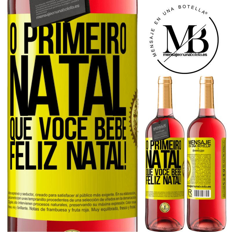 29,95 € Envio grátis | Vinho rosé Edição ROSÉ O primeiro Natal que você bebe. Feliz Natal! Etiqueta Amarela. Etiqueta personalizável Vinho jovem Colheita 2023 Tempranillo