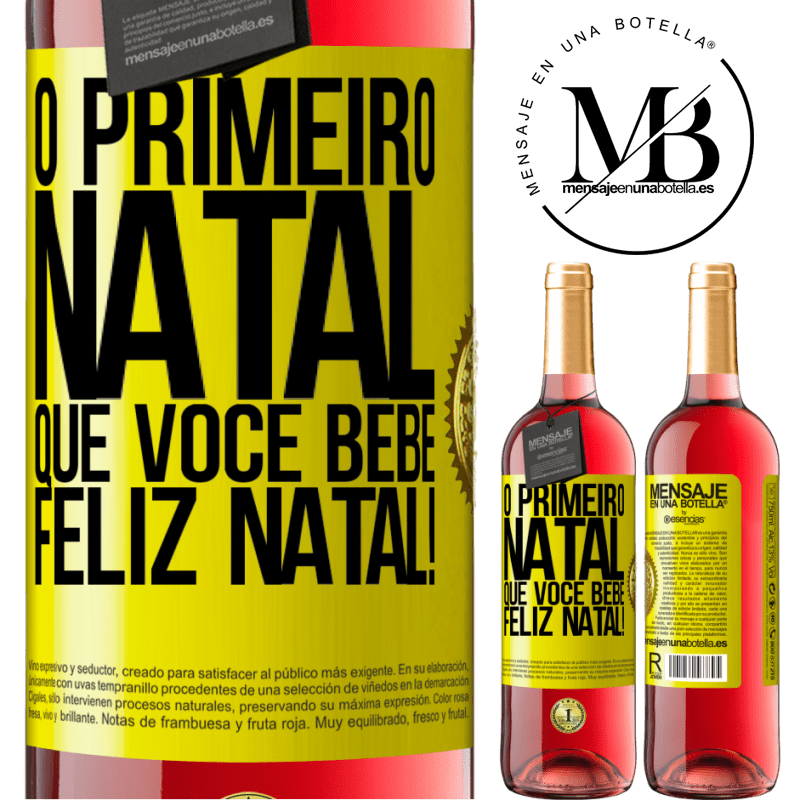 29,95 € Envio grátis | Vinho rosé Edição ROSÉ O primeiro Natal que você bebe. Feliz Natal! Etiqueta Amarela. Etiqueta personalizável Vinho jovem Colheita 2025 Tempranillo