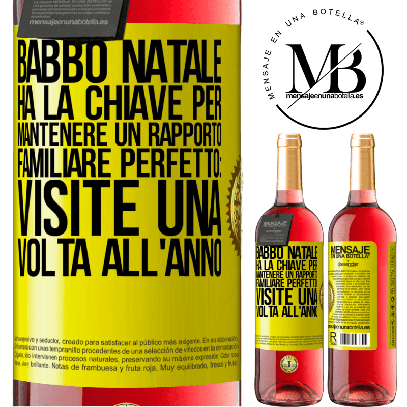 29,95 € Spedizione Gratuita | Vino rosato Edizione ROSÉ Babbo Natale ha la chiave per mantenere un rapporto familiare perfetto: visite una volta all'anno Etichetta Gialla. Etichetta personalizzabile Vino giovane Raccogliere 2024 Tempranillo