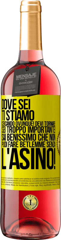 29,95 € Spedizione Gratuita | Vino rosato Edizione ROSÉ Dove sei Ti stiamo cercando ovunque! Devi tornare! Sei troppo importante! Sai benissimo che non puoi fare Betlemme senza Etichetta Gialla. Etichetta personalizzabile Vino giovane Raccogliere 2025 Tempranillo