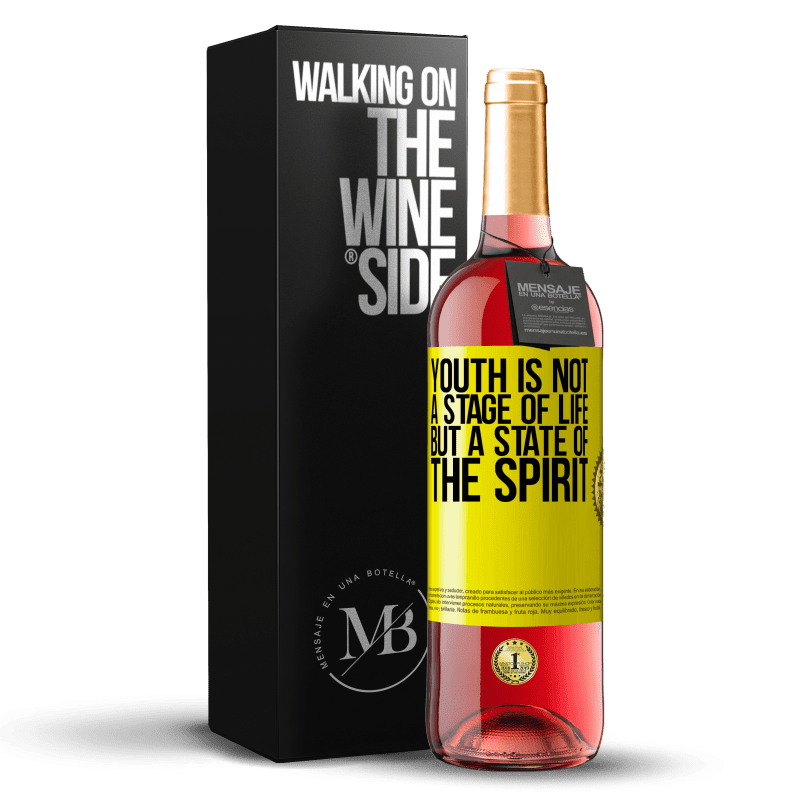 29,95 € Free Shipping | Rosé Wine ROSÉ Edition Youth is not a stage of life, but a state of the spirit Yellow Label. Customizable label Young wine Harvest 2023 Tempranillo