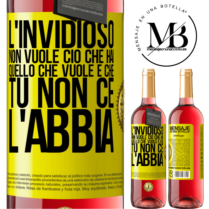 29,95 € Spedizione Gratuita | Vino rosato Edizione ROSÉ L'invidioso non vuole ciò che hai. Quello che vuole è che tu non ce l'abbia Etichetta Gialla. Etichetta personalizzabile Vino giovane Raccogliere 2023 Tempranillo