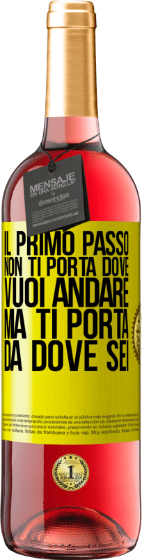 29,95 € Spedizione Gratuita | Vino rosato Edizione ROSÉ Il primo passo non ti porta dove vuoi andare, ma ti porta da dove sei Etichetta Gialla. Etichetta personalizzabile Vino giovane Raccogliere 2025 Tempranillo