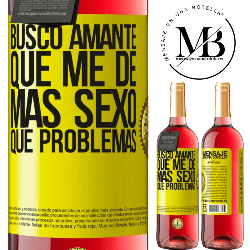 29,95 € Envío gratis | Vino Rosado Edición ROSÉ Busco amante que me de más sexo que problemas Etiqueta Amarilla. Etiqueta personalizable Vino joven Cosecha 2023 Tempranillo