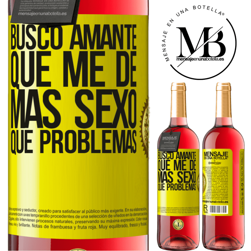 29,95 € Envío gratis | Vino Rosado Edición ROSÉ Busco amante que me de más sexo que problemas Etiqueta Amarilla. Etiqueta personalizable Vino joven Cosecha 2025 Tempranillo