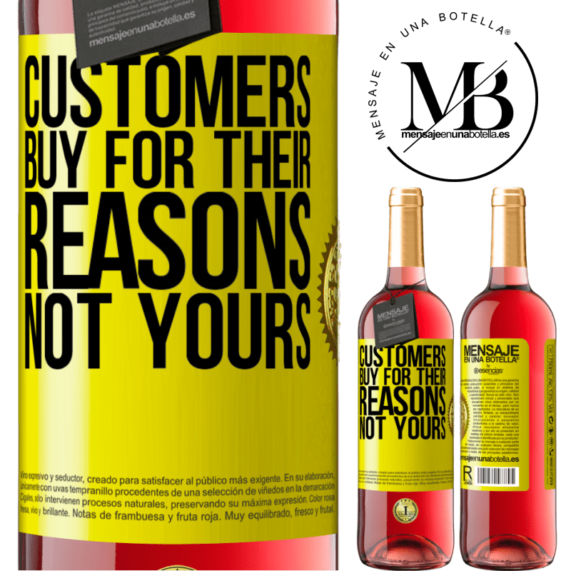 29,95 € Free Shipping | Rosé Wine ROSÉ Edition Customers buy for their reasons, not yours Yellow Label. Customizable label Young wine Harvest 2023 Tempranillo