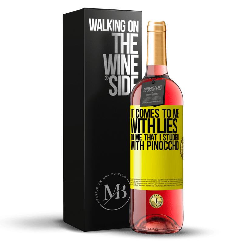 29,95 € Free Shipping | Rosé Wine ROSÉ Edition It comes to me with lies. To me that I studied with Pinocchio Yellow Label. Customizable label Young wine Harvest 2023 Tempranillo