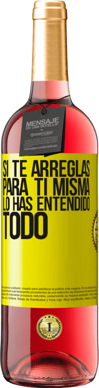 29,95 € Envío gratis | Vino Rosado Edición ROSÉ Si te arreglas para ti misma, lo has entendido todo Etiqueta Amarilla. Etiqueta personalizable Vino joven Cosecha 2025 Tempranillo