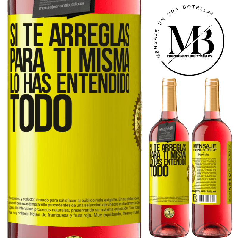 29,95 € Envío gratis | Vino Rosado Edición ROSÉ Si te arreglas para ti misma, lo has entendido todo Etiqueta Amarilla. Etiqueta personalizable Vino joven Cosecha 2023 Tempranillo