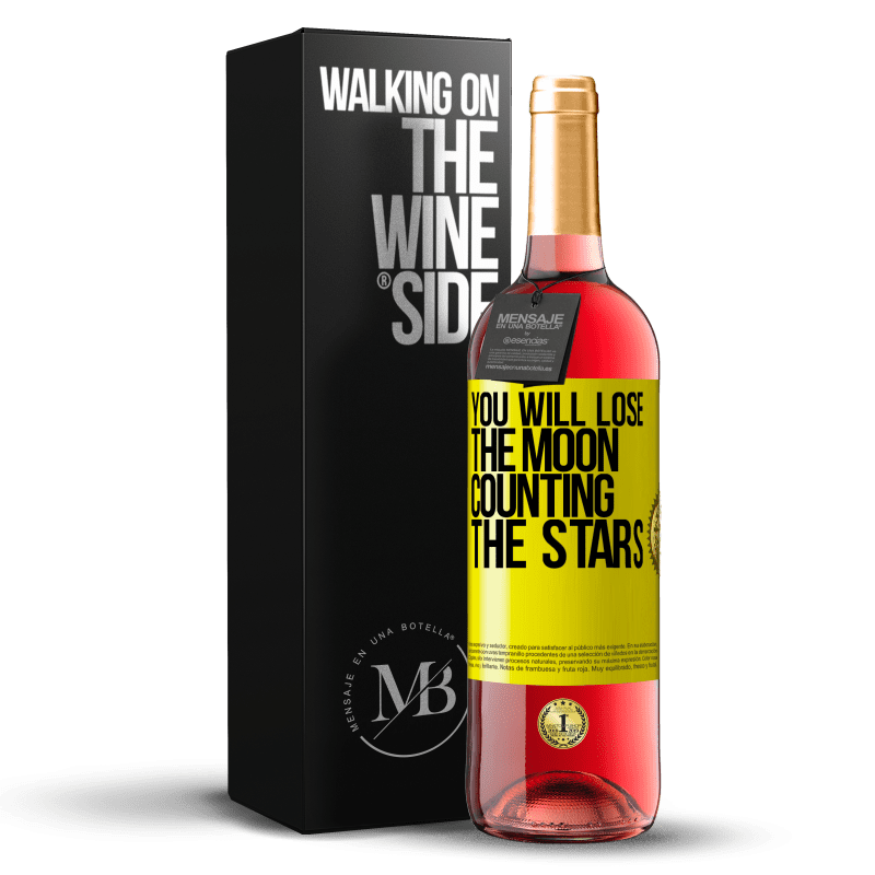 29,95 € Free Shipping | Rosé Wine ROSÉ Edition You will lose the moon counting the stars Yellow Label. Customizable label Young wine Harvest 2022 Tempranillo