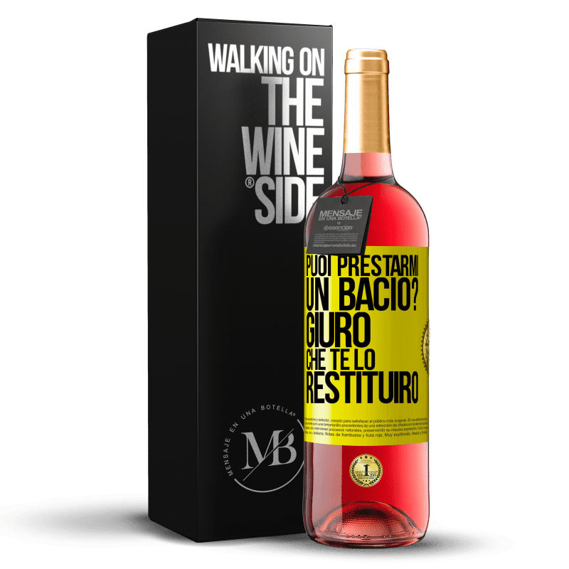 29,95 € Spedizione Gratuita | Vino rosato Edizione ROSÉ puoi prestarmi un bacio? Giuro che te lo restituirò Etichetta Gialla. Etichetta personalizzabile Vino giovane Raccogliere 2025 Tempranillo