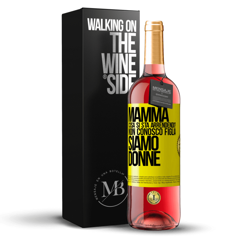 29,95 € Spedizione Gratuita | Vino rosato Edizione ROSÉ Mamma, cosa si sta arrendendo? Non conosco figlia, siamo donne Etichetta Gialla. Etichetta personalizzabile Vino giovane Raccogliere 2024 Tempranillo