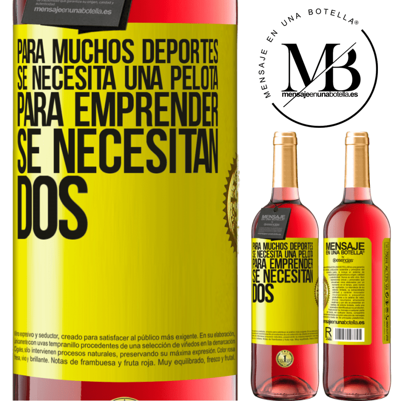 29,95 € Envío gratis | Vino Rosado Edición ROSÉ Para muchos deportes se necesita una pelota. Para emprender, se necesitan dos Etiqueta Amarilla. Etiqueta personalizable Vino joven Cosecha 2024 Tempranillo