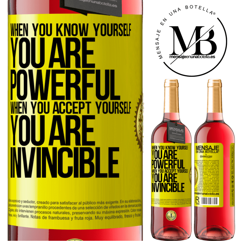 24,95 € Free Shipping | Rosé Wine ROSÉ Edition When you know yourself, you are powerful. When you accept yourself, you are invincible Yellow Label. Customizable label Young wine Harvest 2021 Tempranillo