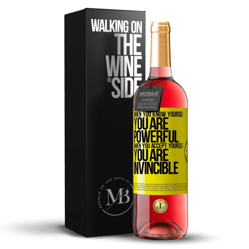 29,95 € Free Shipping | Rosé Wine ROSÉ Edition When you know yourself, you are powerful. When you accept yourself, you are invincible Yellow Label. Customizable label Young wine Harvest 2022 Tempranillo