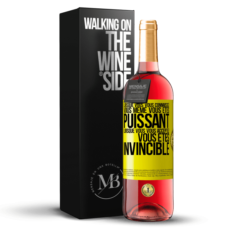 29,95 € Envoi gratuit | Vin rosé Édition ROSÉ Lorsque vous vous connaissez vous même vous êtes puissant. Lorsque vous vous acceptez vous êtes invincible Étiquette Jaune. Étiquette personnalisable Vin jeune Récolte 2024 Tempranillo