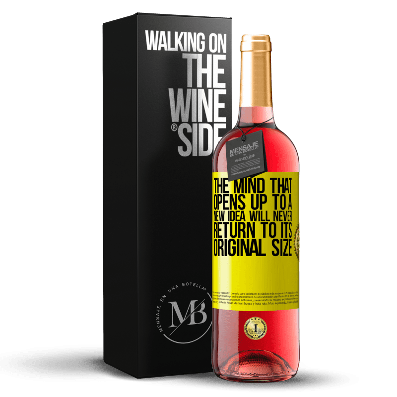 29,95 € Бесплатная доставка | Розовое вино Издание ROSÉ Разум, который открывается новой идее, никогда не вернется к своему первоначальному размеру Желтая этикетка. Настраиваемая этикетка Молодое вино Урожай 2023 Tempranillo