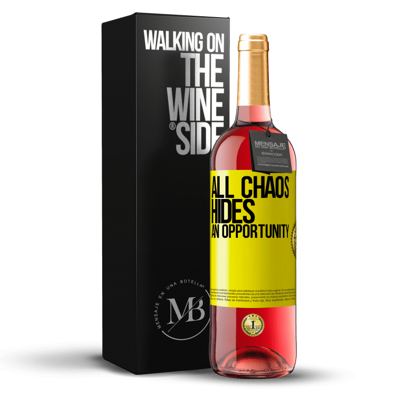 29,95 € Бесплатная доставка | Розовое вино Издание ROSÉ Весь хаос скрывает возможность Желтая этикетка. Настраиваемая этикетка Молодое вино Урожай 2023 Tempranillo