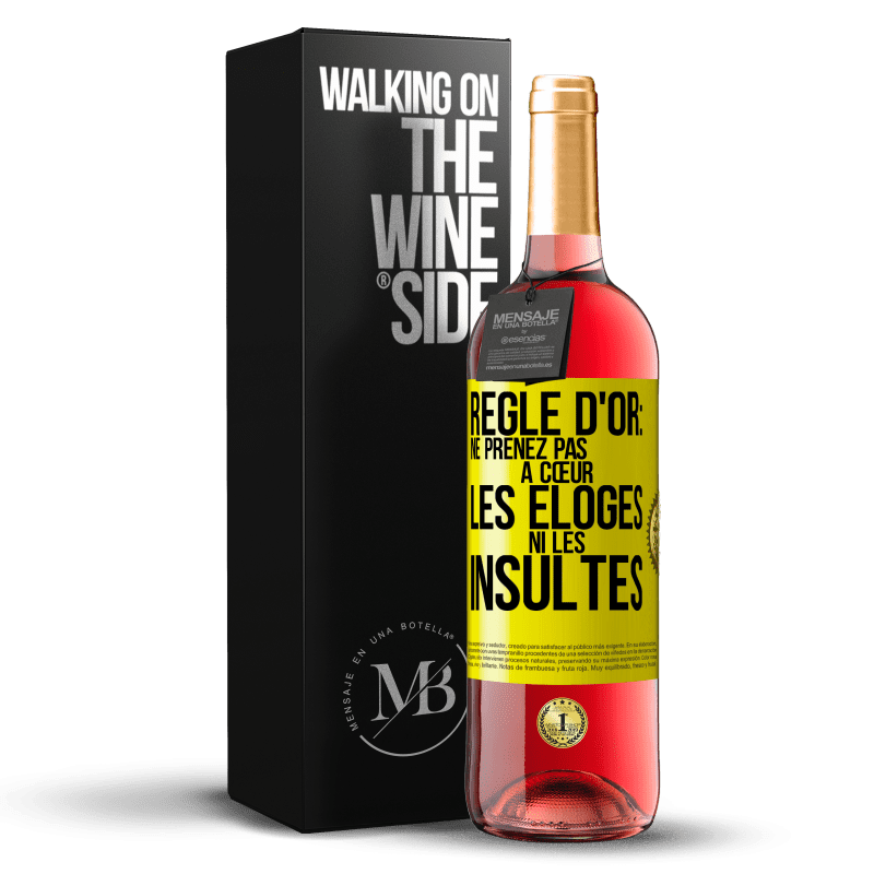 29,95 € Envoi gratuit | Vin rosé Édition ROSÉ Règle d'or: ne prenez pas à cœur les éloges ni les insultes Étiquette Jaune. Étiquette personnalisable Vin jeune Récolte 2024 Tempranillo