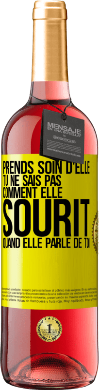 29,95 € | Vin rosé Édition ROSÉ Prends soin d'elle. Tu ne sais pas comment elle sourit quand elle parle de toi Étiquette Jaune. Étiquette personnalisable Vin jeune Récolte 2025 Tempranillo