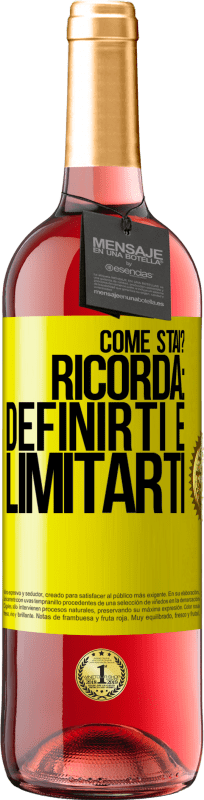 29,95 € Spedizione Gratuita | Vino rosato Edizione ROSÉ come stai? Ricorda: definirti è limitarti Etichetta Gialla. Etichetta personalizzabile Vino giovane Raccogliere 2025 Tempranillo