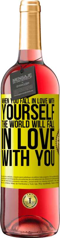 29,95 € Free Shipping | Rosé Wine ROSÉ Edition When you fall in love with yourself, the world will fall in love with you Yellow Label. Customizable label Young wine Harvest 2024 Tempranillo