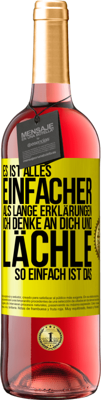 29,95 € Kostenloser Versand | Roséwein ROSÉ Ausgabe Es ist alles einfacher als lange Erklärungen. Ich denke an dich und lächle. So einfach ist das Gelbes Etikett. Anpassbares Etikett Junger Wein Ernte 2024 Tempranillo