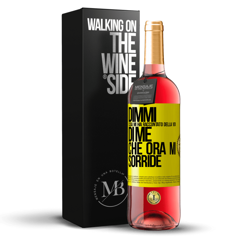 29,95 € Spedizione Gratuita | Vino rosato Edizione ROSÉ Dimmi cosa mi hai raccontato della vita di me che ora mi sorride Etichetta Gialla. Etichetta personalizzabile Vino giovane Raccogliere 2024 Tempranillo