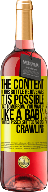 29,95 € | 桃红葡萄酒 ROSÉ版 这个瓶子的内含物会焕发青春。明天您可能会像婴儿一样醒来：呕吐，生气，拉屎甚至爬行 黄色标签. 可自定义的标签 青年酒 收成 2023 Tempranillo