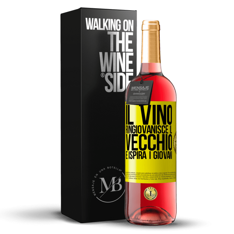 29,95 € Spedizione Gratuita | Vino rosato Edizione ROSÉ Il vino ringiovanisce il vecchio e ispira i giovani Etichetta Gialla. Etichetta personalizzabile Vino giovane Raccogliere 2024 Tempranillo