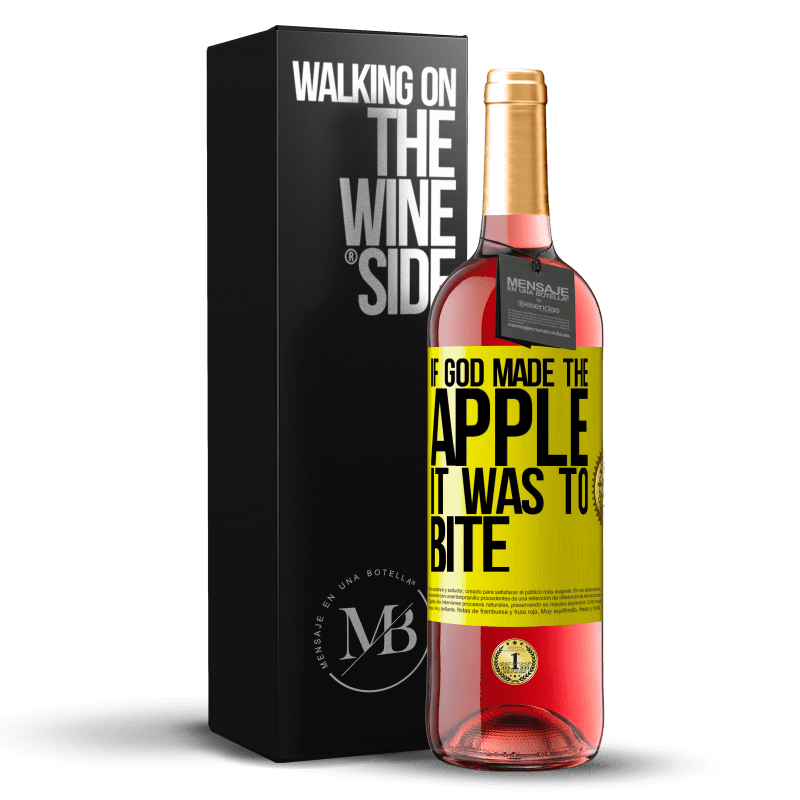29,95 € 免费送货 | 桃红葡萄酒 ROSÉ版 如果上帝造了苹果，那就要咬人 黄色标签. 可自定义的标签 青年酒 收成 2023 Tempranillo