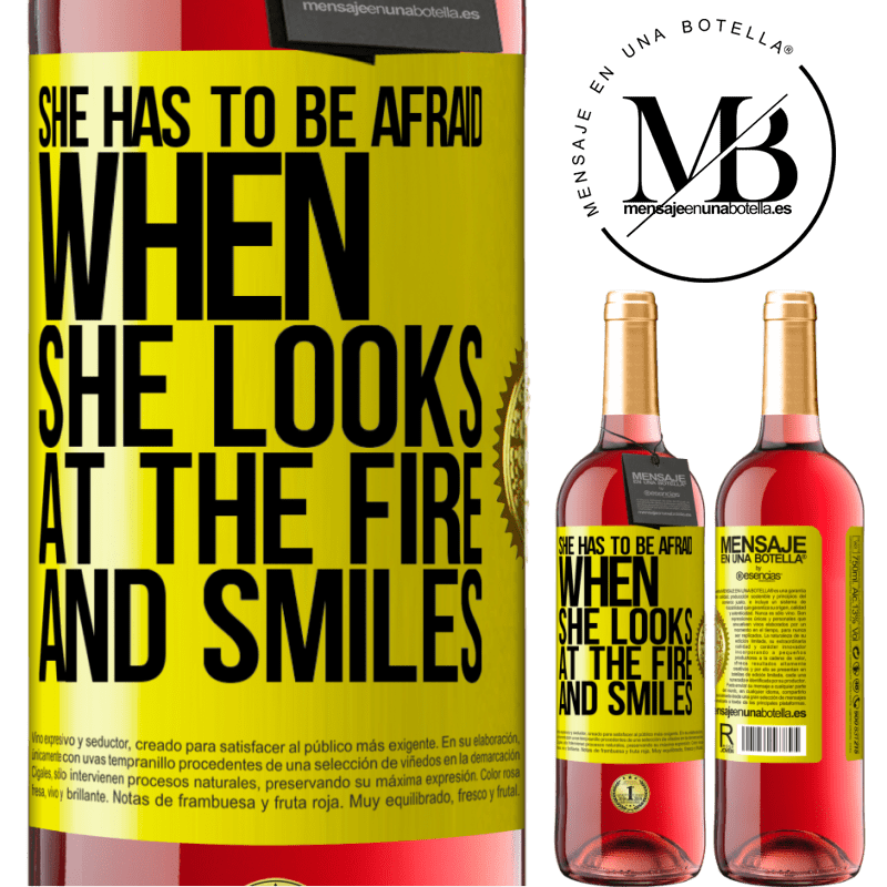 24,95 € Free Shipping | Rosé Wine ROSÉ Edition She has to be afraid when she looks at the fire and smiles Yellow Label. Customizable label Young wine Harvest 2021 Tempranillo