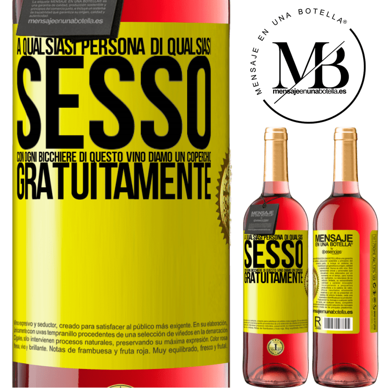 29,95 € Spedizione Gratuita | Vino rosato Edizione ROSÉ A qualsiasi persona di qualsiasi SESSO con ogni bicchiere di questo vino diamo un coperchio GRATUITAMENTE Etichetta Gialla. Etichetta personalizzabile Vino giovane Raccogliere 2024 Tempranillo