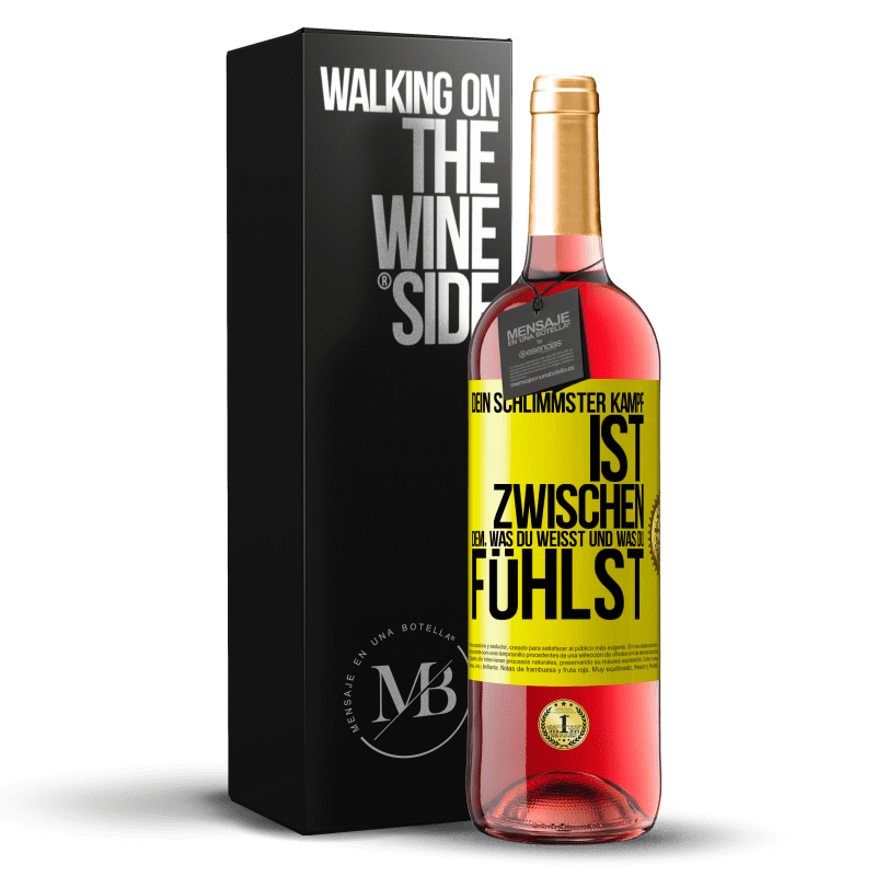 29,95 € Kostenloser Versand | Roséwein ROSÉ Ausgabe Dein schlimmster Kampf ist zwischen dem, was du weißt und was du fühlst Gelbes Etikett. Anpassbares Etikett Junger Wein Ernte 2025 Tempranillo