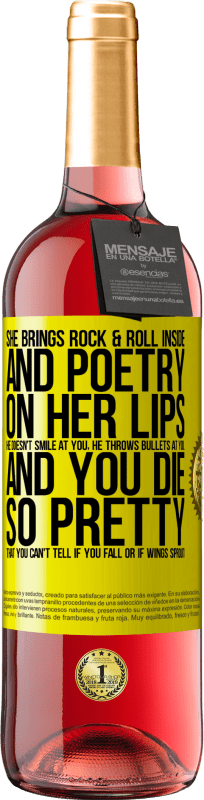29,95 € Free Shipping | Rosé Wine ROSÉ Edition She brings Rock & Roll inside and poetry on her lips. He doesn't smile at you, he throws bullets at you, and you die so Yellow Label. Customizable label Young wine Harvest 2023 Tempranillo