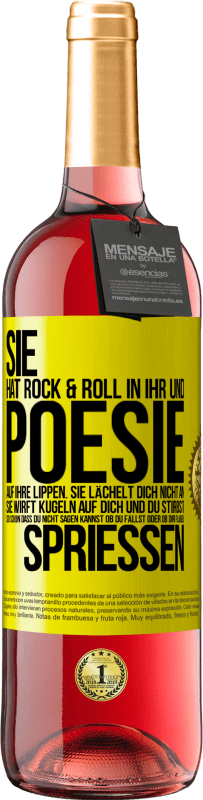 29,95 € | Roséwein ROSÉ Ausgabe Sie hat Rock & Roll in ihr und Poesie auf ihre Lippen. Sie lächelt dich nicht an, sie wirft Kugeln auf dich und du stirbst so sc Gelbes Etikett. Anpassbares Etikett Junger Wein Ernte 2023 Tempranillo