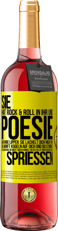 29,95 € | Roséwein ROSÉ Ausgabe Sie hat Rock & Roll in ihr und Poesie auf ihre Lippen. Sie lächelt dich nicht an, sie wirft Kugeln auf dich und du stirbst so sc Gelbes Etikett. Anpassbares Etikett Junger Wein Ernte 2024 Tempranillo