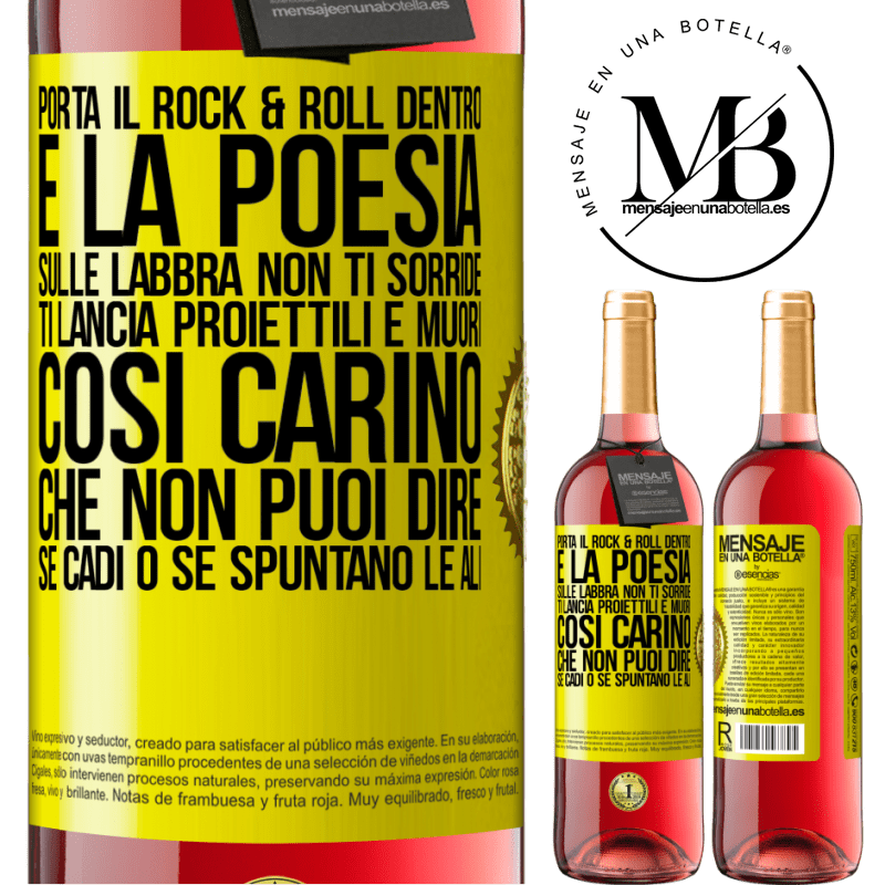 29,95 € Spedizione Gratuita | Vino rosato Edizione ROSÉ Porta il Rock & Roll dentro e la poesia sulle labbra. Non ti sorride, ti lancia proiettili e muori così carino che non puoi Etichetta Gialla. Etichetta personalizzabile Vino giovane Raccogliere 2023 Tempranillo