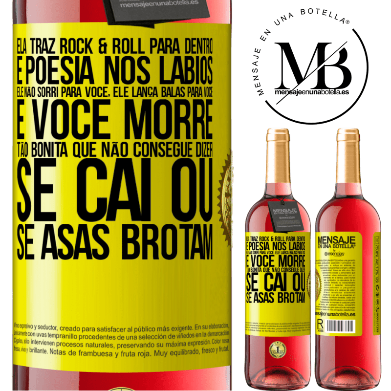 29,95 € Envio grátis | Vinho rosé Edição ROSÉ Ela traz Rock & Roll para dentro e poesia nos lábios. Ele não sorri para você, ele lança balas para você e você morre tão Etiqueta Amarela. Etiqueta personalizável Vinho jovem Colheita 2023 Tempranillo