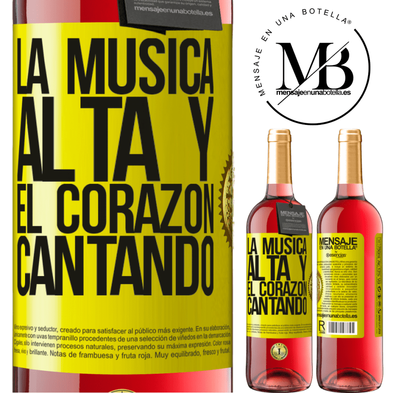 29,95 € Envío gratis | Vino Rosado Edición ROSÉ La música alta y el corazón cantando Etiqueta Amarilla. Etiqueta personalizable Vino joven Cosecha 2023 Tempranillo