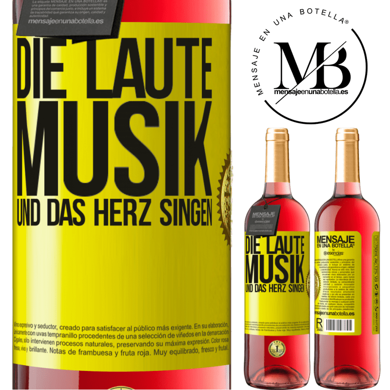 29,95 € Kostenloser Versand | Roséwein ROSÉ Ausgabe Musik laut und Herz singend Gelbes Etikett. Anpassbares Etikett Junger Wein Ernte 2025 Tempranillo