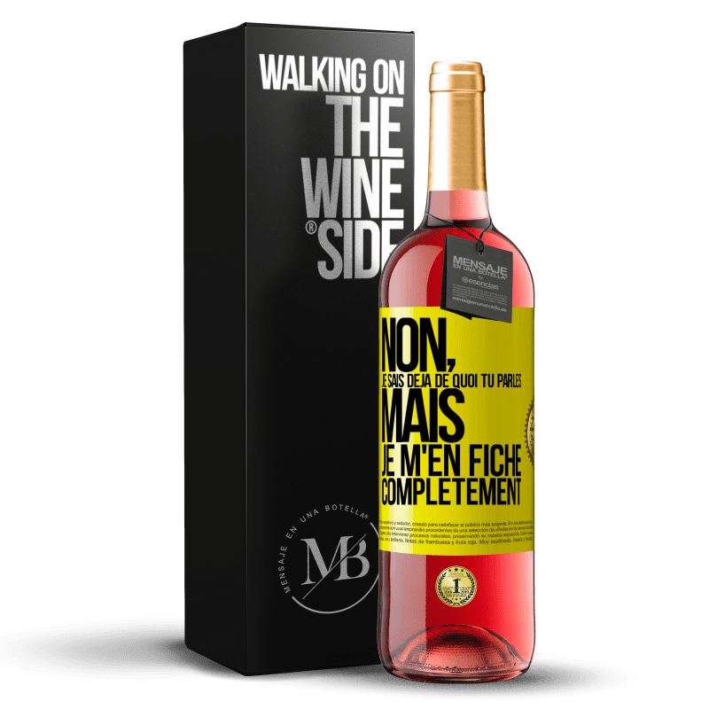 29,95 € Envoi gratuit | Vin rosé Édition ROSÉ Non, je sais déjà de quoi tu parles, mais je m'en fiche complètement Étiquette Jaune. Étiquette personnalisable Vin jeune Récolte 2025 Tempranillo
