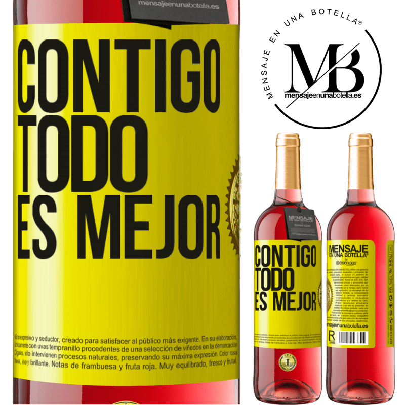 29,95 € Бесплатная доставка | Розовое вино Издание ROSÉ С тобой все лучше Желтая этикетка. Настраиваемая этикетка Молодое вино Урожай 2022 Tempranillo
