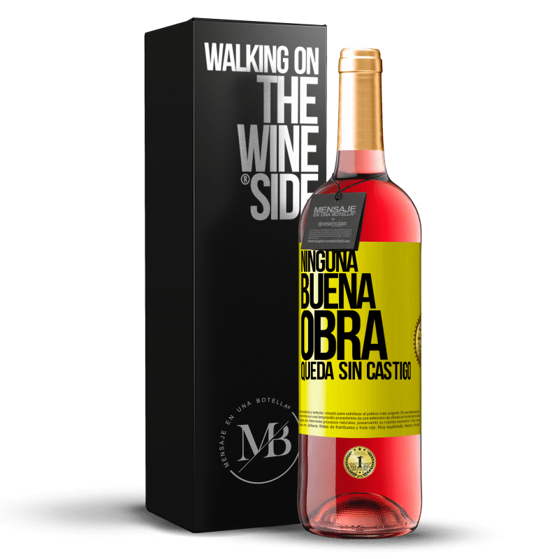 29,95 € Envío gratis | Vino Rosado Edición ROSÉ Ninguna buena obra queda sin castigo Etiqueta Amarilla. Etiqueta personalizable Vino joven Cosecha 2023 Tempranillo