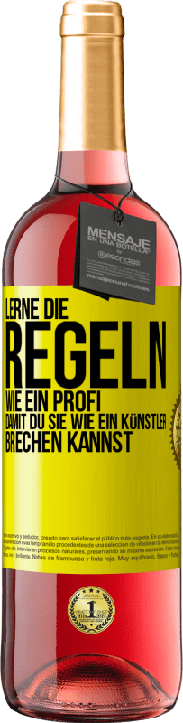 29,95 € | Roséwein ROSÉ Ausgabe Lerne die Regeln wie ein Profi, damit du sie wie ein Künstler brechen kannst Gelbes Etikett. Anpassbares Etikett Junger Wein Ernte 2024 Tempranillo