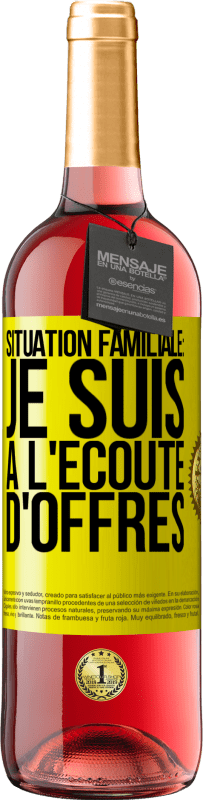 Envoi gratuit | Vin rosé Édition ROSÉ Situation familiale: je suis à l'écoute d'offres Étiquette Jaune. Étiquette personnalisable Vin jeune Récolte 2023 Tempranillo