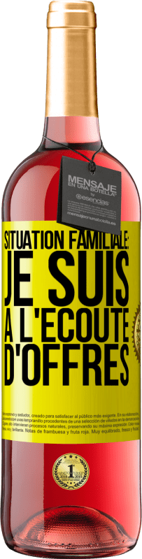 29,95 € Envoi gratuit | Vin rosé Édition ROSÉ Situation familiale: je suis à l'écoute d'offres Étiquette Jaune. Étiquette personnalisable Vin jeune Récolte 2025 Tempranillo