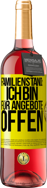 Kostenloser Versand | Roséwein ROSÉ Ausgabe Familienstand: Ich bin für Angebote offen Gelbes Etikett. Anpassbares Etikett Junger Wein Ernte 2023 Tempranillo