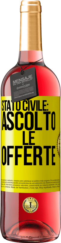 Spedizione Gratuita | Vino rosato Edizione ROSÉ Stato civile: ascolto le offerte Etichetta Gialla. Etichetta personalizzabile Vino giovane Raccogliere 2023 Tempranillo