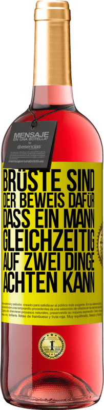 Kostenloser Versand | Roséwein ROSÉ Ausgabe Brüste sind der Beweis dafür, dass ein Mann gleichzeitig auf zwei Dinge achten kann Gelbes Etikett. Anpassbares Etikett Junger Wein Ernte 2023 Tempranillo